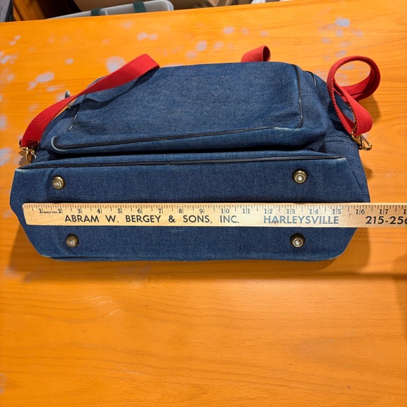 Vintage BOYT Carry On Bag Luggage Blue Denim Canvas Red Strap Travel Iowa Falls - Picture 14 of 14
